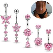 5pcs Stainless Steel Butterfly, Water Drop, Deer Horn Belly Ring Set, Inlaid With Sparkling Zirconia, Sexy Women's Belly Piercing Jewelry, Suitable For Holiday Wear - A - View 11