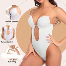 Backless Women Shapewear Bodysuit Built-In Bra U Plunge Tummy Control Slimming Body Shaper Thong Corset Lingerie Underwear Invisible Bras Sexy Deep V Push Up Under Wedding Dress - trắng - Xem 5