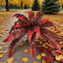 2 Pcs Exquisite Artificial Boston Fern Plants - 18 Leaves, Lifelike Large Artificial Greenery, Suitable For Indoor And Outdoor Decoration, Perfect For Complex Home Decor, Easy To Maintain. - Autumn Red - View 4