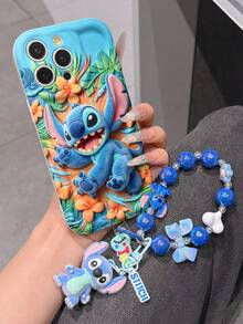 Disney Has Authorized, Phone Case - Chain Set, The Stitch Lilo & Stitch 3D Phone Case Plus A Silicone 3D Stitch Bracelet With Metallic Ring Removable Bracelet, Stitch And Angel Pattern, Compatible With Iphone17/16/15/14/13/12/11/XS/XR/X Plus Pro Max, A Stylish Cartoon Phone Case, The Perfect Gift Choice, Phone Protection, Durable Phone Cover, Great Gift For Friends And Family. - trắng - Xem 4