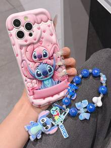 Disney Has Authorized, Phone Case - Chain Set, The Stitch Lilo & Stitch 3D Phone Case Plus A Silicone 3D Stitch Bracelet With Metallic Ring Removable Bracelet, Stitch And Angel Pattern, Compatible With Iphone17/16/15/14/13/12/11/XS/XR/X Plus Pro Max, A Stylish Cartoon Phone Case, The Perfect Gift Choice, Phone Protection, Durable Phone Cover, Great Gift For Friends And Family. - trắng - Xem 4