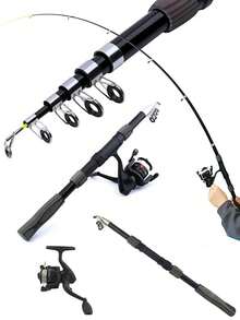 1.8m Telescopic Fishing Rod Set, Fiberglass Fishing Rod And Reel Combo - 2pcs Medium Action Spinning Fishing Rod Set Suitable For Freshwater And Saltwater Fishing Beginners - Multicolor - View 1