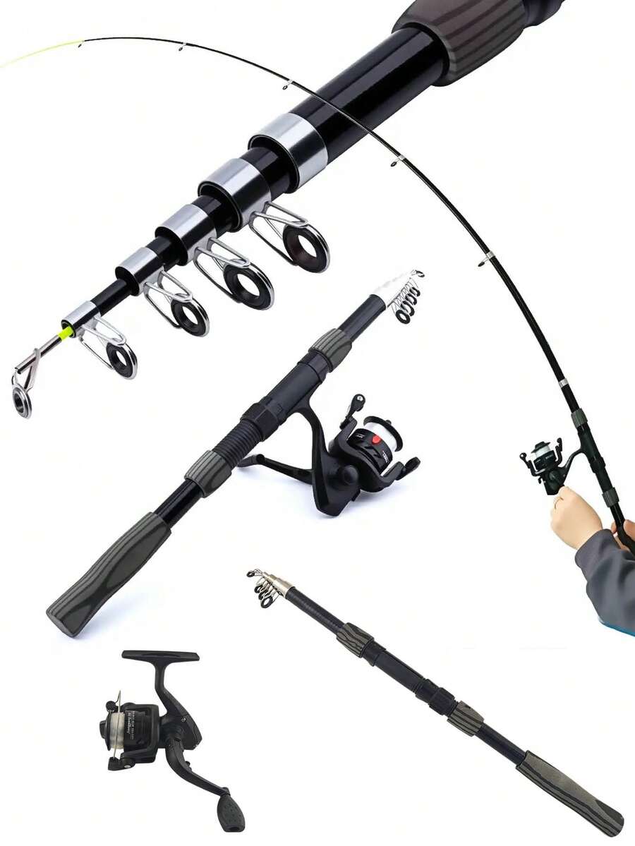 1.8m Telescopic Fishing Rod Set, Fiberglass Fishing Rod And Reel Combo - 2pcs Medium Action Spinning Fishing Rod Set Suitable For Freshwater And Saltwater Fishing Beginners - Multicolor - View 1