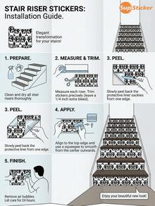 SUPSTICKER 1PC Black Baroque Damask Stair Riser Stickers, Peel And Stick Removable PVC Decals For Staircase Makeover, 3 Patterns, 6.97 X 41.73 In - 1PC - View 9