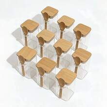 4/6/10/12pcs 320ml Square Glass Jars With Bamboo Lids And Spoons, Airtight Food Storage Containers For Sugar, Coffee, Oats, Flour, BBQ Seasoning, Kitchen Storage - View 10