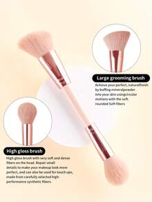 ronshadow 3pcs Makeup Brush Set: Dual-Ended Contour Highlighter Brush + Retractable Powder Brush + Beauty Sponge, Soft Bristles Strong Powder Pickup, Daily Makeup Touch Up Tool - Multicolor - View 7