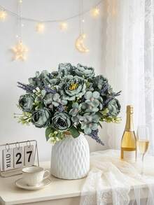 1pc Artificial Peony & Hydrangea Silk Flower Bouquet, Wedding Decor, Bridal Bouquet, Home, Restaurant, Bedroom, Balcony, Vase Decoration, Outdoor Garden, Valentine's Day, New Year Decoration, Valentine's Day Gift, Birthday Gift, Graduation Gift - Green - View 5