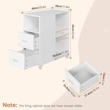 Mobile File Cabinet, Office Filing Cabinet With Open Shelves And Drawers, Under Desk File Cabinet - White - View 7