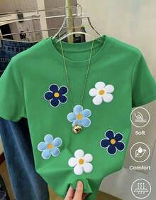 Short-Sleeved T-Shirt For Spring And Summer 2026, Made In Mexico. Cartoon Print, Couple Design, Suitable For Indoor Or Outdoor Wear. Crew Neck, Unisex, Ideal For Office And Leisure. One-Piece Pack. Unisex Cotton Loose-Fitting Short-Sleeved Crew Neck T-Shirt In An Urban Vintage Style. - 綠色 - 查看 9