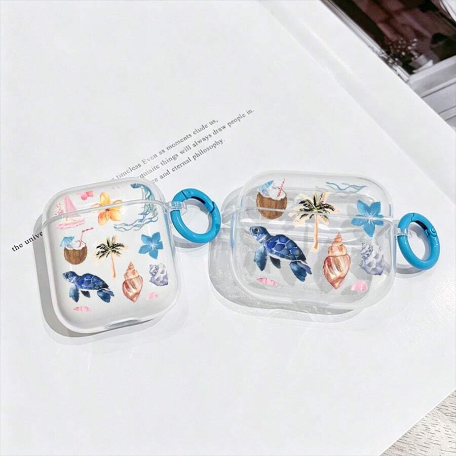 Turtle, Coconut Tree, Coral Earphone Case, Ocean Earphone Case, Transparent Earphone Case With Earphone Case Buckle, Suitable For Earbud Pro 3, Earbud Pro (2nd Gen), Earbud 3, Earbud Pro, Earbud 1/2, Earbud 4 Earphone Case - Multicolor - View 1