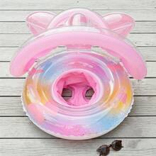 Infant Swimming Ring With Canopy, Mermaid Shaped Inflatable Baby Swimming Ring With Seat And Armrests, Inflatable Toddler Swimming Ring, Baby Swimming Ring, Children Beach Toys Essential For Summer - Pink - View 1