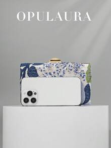 OpulAura 亮片刺繡花卉方型手拿包，女款時尚亮片拼接手提包，派對晚宴包，隨機剪裁，適合女性，適用於派對、婚禮、舞會、度假。非常適合派對、婚禮、舞會、晚宴/宴會，可搭配節日派對洋裝、晚禮服和亮片洋裝。 - 藍色 - 查看 4