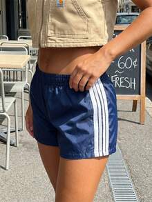 Baggy Athletic Shorts For Women Low Elastic Waist Y2k Side Striped Basketball Shorts Wide Leg Summer Casual Workout Sweat Shorts Short Pants - 藏蓝色 - 查看 6