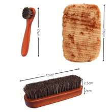 Juego de cepillos de zapatos Loopunk de pelo de caballo premium - 3 cepillos de brillo de zapatos + 1 guante de paño brillante - Kit de cuidado de zapatos para botas de cuero, zapatos, asientos de - Marrn - Ver 3