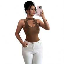 Top halter y ajustado en color sólido para mujer - Marrón oscuro - Ver 6