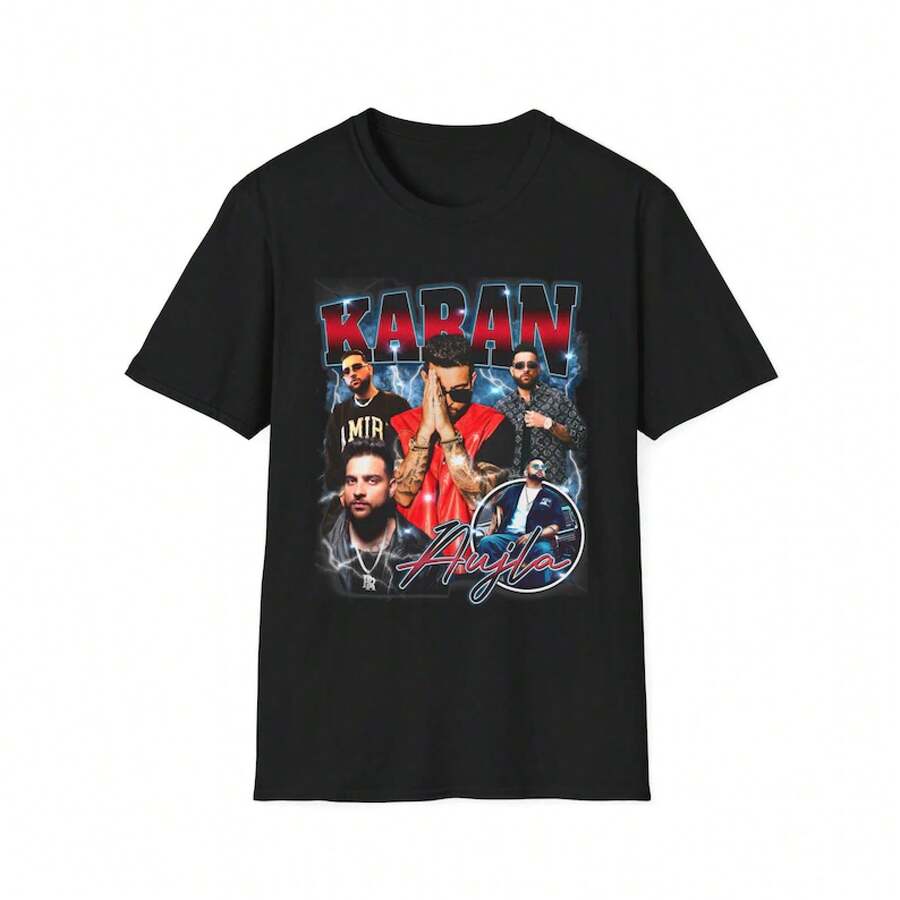 Men's Music Lover Pattern T Band-Style Short-Sleeve Streetwear Top - 黑色 - 查看 1