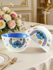 Disney 1个520毫升（17.6盎司）防碎可重复使用双色密胺碗，史迪奇卡通印花圆形碗，可用洗碗机清洗，适合家庭使用，盛放麦片、汤、零食、水果，也适合返校、婚礼、节日派对等场合作为礼物。 - 藍白色 - 查看 3
