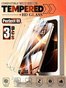 3 Stücke Für iPhone 11 12 13 14 15 16Plus 16Pro 16ProMax 17 17Plus 17e 17Pro 17ProMax Vollbild HD Gehärtetes Glas Schutzfolie Kratzfest Hüllenkompatibel - Transparent - Übersicht 23