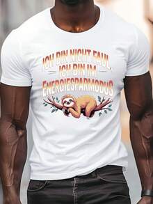 Camiseta casual de manga corta para hombre con diseño de cuello, para el verano, inspirada en el modo de ahorro de energía del Oso Perezoso alemán, disponible en tallas grandes. - Blanco - Ver 1