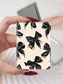 1PC Y2K Series Portable Vanity Mirror, Foldable Lightweight Ultra-Thin Convenient Hand Mirror, PU Leather, Suitable For Multiple Scenarios And All People, Rectangular Small Mirror, Pocket Mirror, Leopard Print, Lips, Cherry, Bow, Rose Pattern Design, Exquisite And Delicate, Easy To Carry, Handheld Makeup Mirror, 180° Flip Cover, Multi-Functional - Multicolor - View 7