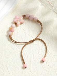 1 pieza Brazalete de cerámica con forma de estrella de mar ajustable hecho a mano, estilo de playa y océano, cuerda tejida a mano (el color y el patrón de la cerámica pueden variar ligeramente debido a la diferencia de temperatura durante el proceso de cocción) - rosa - Ver 6