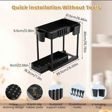 Black Multifunctional Storage Shelf,2 Layer Sliding Under Sink Cabinet Organizer Equipped With Hooks And Storage Cup,Indoor Space Saving Daily Sorting Rack,Wide Compatibility For Kitchen Countertop,Bathroom Cabinet,Pantry Storage Room - Black - View 10