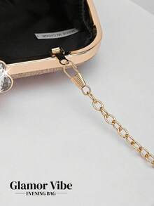 Elegant Versatile Sparkling Charm Embroidered Floral Evening Clutch, Shimmering Champagne Base With Glitter Leaf Design And Rhinestone Clasp, Detachable Chain Suitable For Wedding, Party, Cocktail, Formal Occasions And Daily Use - Champagne - View 7