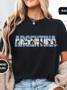 1 Argentina Comfort Color Football Shirt - Patriotic Shirt Of The Argentine National Team For World Football Fans - For Football Lovers - 180g 100% Cotton - 黑色 5 - 查看 1