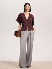 Women's Casual Solid Color Button Front Cardigan, Suitable For Summer & Autumn - Brown - View 5