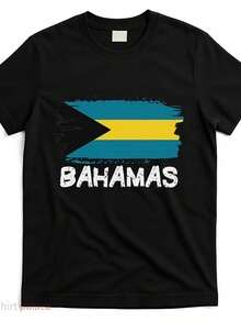 Vintage Cool Men's T-Shirt With Bahamas Flag, Casual Short-Sleeve T-Shirt With Round Neck And Graphic Print, Soft And Comfortable Summer Streetwear. - Black - View 1