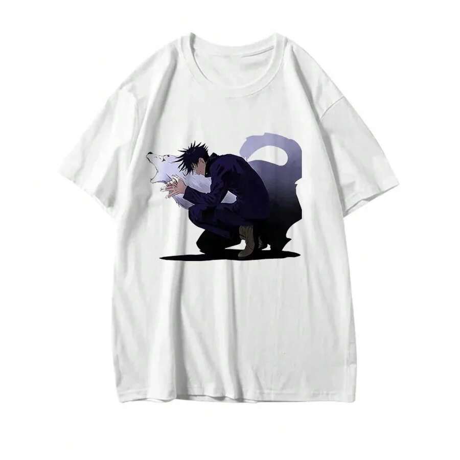 Gothic Clothing, Gojo Graphic Tee, Anime, Funny Summer T-Shirt For Women, Japanese T-Shirts, Cartoon T-Shirts For Women, Vintage Street Style, Unisex, Loose Fit, Cotton, Short Sleeve, Round Neck, Blouses For Women. Casual Blouses For Ladies. - 白色5 - 查看 1