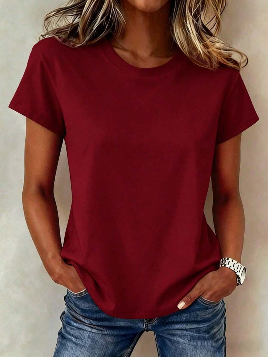 Women's Casual Printed T-Shirt, Short Sleeve And Round Neck, Local Urban Fashion Spring/Summer. Women's Blouses, Women's T-Shirts. 180g (S-XXXL) - 藍色 - 查看 1