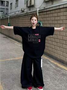 Comfortable T-Shirt, Unique Design, Unisex, Couple Style. Perfect For Casual Wear - 黑色 - 查看 3