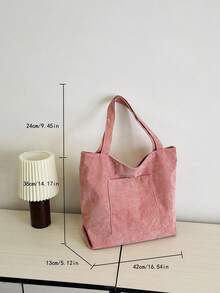 Solid Color Men's Casual Tote Bag, Striped Large Capacity Canvas Shoulder Bag,Beach Bag,Y2k - Pink - View 4