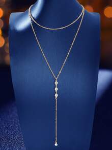 Collar en Y con diseño de diamante de imitación - Amarillo Oro - Ver 2