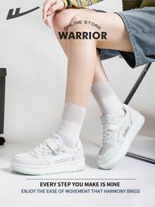 Warrior 女款板鞋 春夏季舒適簡約休閒時尚運動鞋 全年適用 耐磨 全天穿著 訓練跑鞋 - 米/青 - 查看 3
