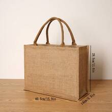 1pc Handled Gift Shopping Bag, Waterproof Laminated Linen Tote Bag, Minimalist Fashion Gift Bag, DIY Handbag, Shopping & Commuting Bag, Lunch Bag - Khaki - View 11