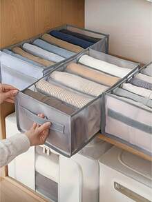 Clear Divided Drawer Organizer Bins, Foldable Fabric Closet Storage Boxes With Handle For Clothes Underwear Socks, Perfect For Wardrobe Drawer Bedroom & Home Clothing Organization - Multicolor - View 3