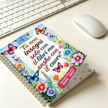 1PC A5 Agenda Académica 2026-2027 Volta às Aulas, Caderno de Planeamento para Professores, com Design Floral e de Borboletas Italiano, com Flores e Borboletas em Aguarela de Cores Vivas, Fundo Azul-Verde Claro, Adequado para Material Escolar e de Escritório - verde-azulado claro - Ver 5