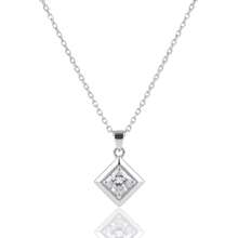 S925 Sterling Silver Minimalist Square Pendant Necklace With Shiny Center Stone, Sleek Geometric Frame, Delicate Chain, Perfect For Everyday Wear - Silver - View 8