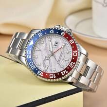 High-End 2025  GMT Men's Quartz Watch With Ceramic Bezel,  Men's Fashion Watch, Steel Strap, Luminous, Diver's Waterproof Watch - 5 - 查看 12