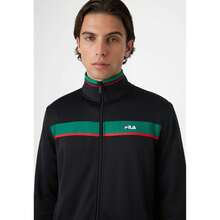 FILA Men's Zip-Up Track Jacket, Sagano Regular Taped Track Jacket, 100% Polyester, Regular Fit, Retro Urban Sport Style, Printed Logo And Tape Detail, White, Black And Brown - Black - View 8