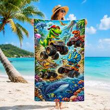 1pc/24pcs Fantasy Dinosaur Ocean World Beach Towel, Microfiber Oversized Beach Blanket, Super Absorbent Bath Towel, Suitable For Travel, Pool, Diving, Surfing, Yoga, Camping, Multiple Sizes, Beach Accessories, Applicable To Beach, Pool, Travel, Camping, Yoga - Dinosaurs and Whales - View 4