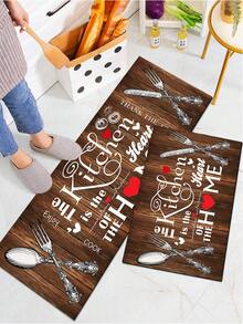 1pc Kitchen Rug Mat, Rubber Material Kitchen Decor, Kitchen Is The Heart Of The Home, Farmhouse Style Anti-Fatigue Non-Slip Mat, Washable Standing Mat, Life, Laughter, Love Theme Kitchen Rug - Multicolor - View 2
