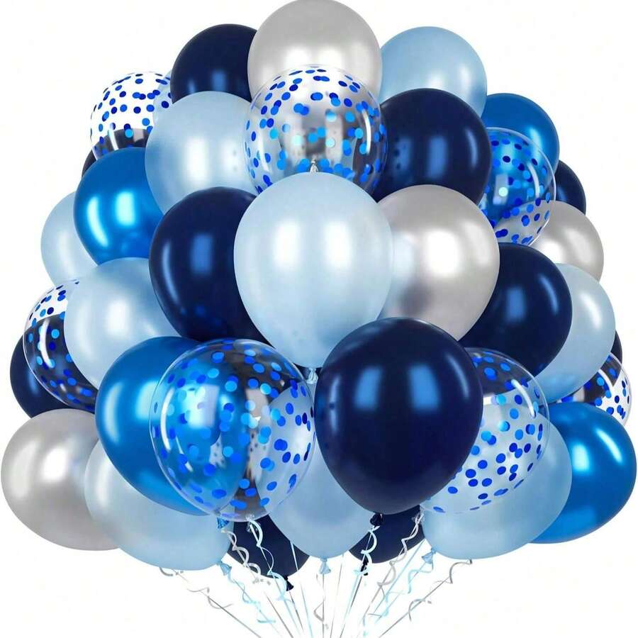 60 Pieces Navy Blue Balloons, 10 Inch Metallic Silver Blue Light Blue Latex Balloons With 1 Ribbon And Confetti Balloons For Boys Men Birthday Baby Shower Wedding Graduation Party Decoration - 18 YEARS - View 1