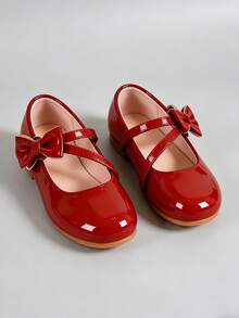 New Girls' Red Patent Leather Bow Decor Princess Flat Shoes, Low-Top Casual Shoes, Mary Jane Kids Shoes, Ballet Shoes, Suitable For Spring/Summer Older Children, Suitable For Performance, Dance, Outdoor Wear, Children's Birthday And Christmas Gifts, Daily Casual, School Parties, New Year Holidays, Best-Selling - Red - View 2