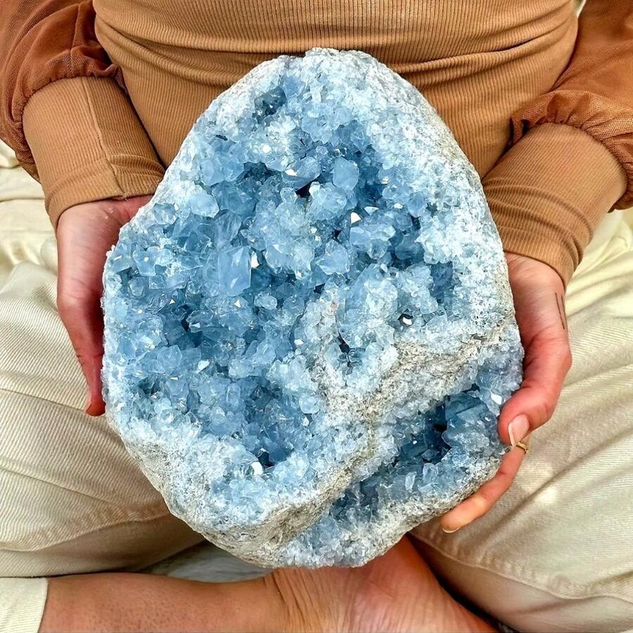 1件天藍色天青石水晶標本,天然水晶結構,大尺寸,適合居家或辦公室裝飾,獨特情人節禮物,精美水晶展示件,重量範圍0.11至1.65磅 - 淺藍色 - 查看 1