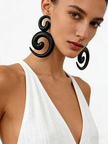 1 Pair Luxury High-End Alloy Glossy 3D Double Spiral Large Size Women's Earrings, Commute Party Evening Banquet Elegant Jewelry Studs - Black - View 2