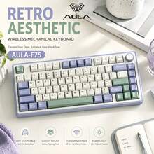 AULA F75 可定制机械键盘，蓝牙无线连接，75% 布局，81 键，密封结构，RGB 背光，全热插拔轴体，多功能旋钮，便携实用，专为游戏玩家设计，适用于游戏和办公用途。 - 查看 1