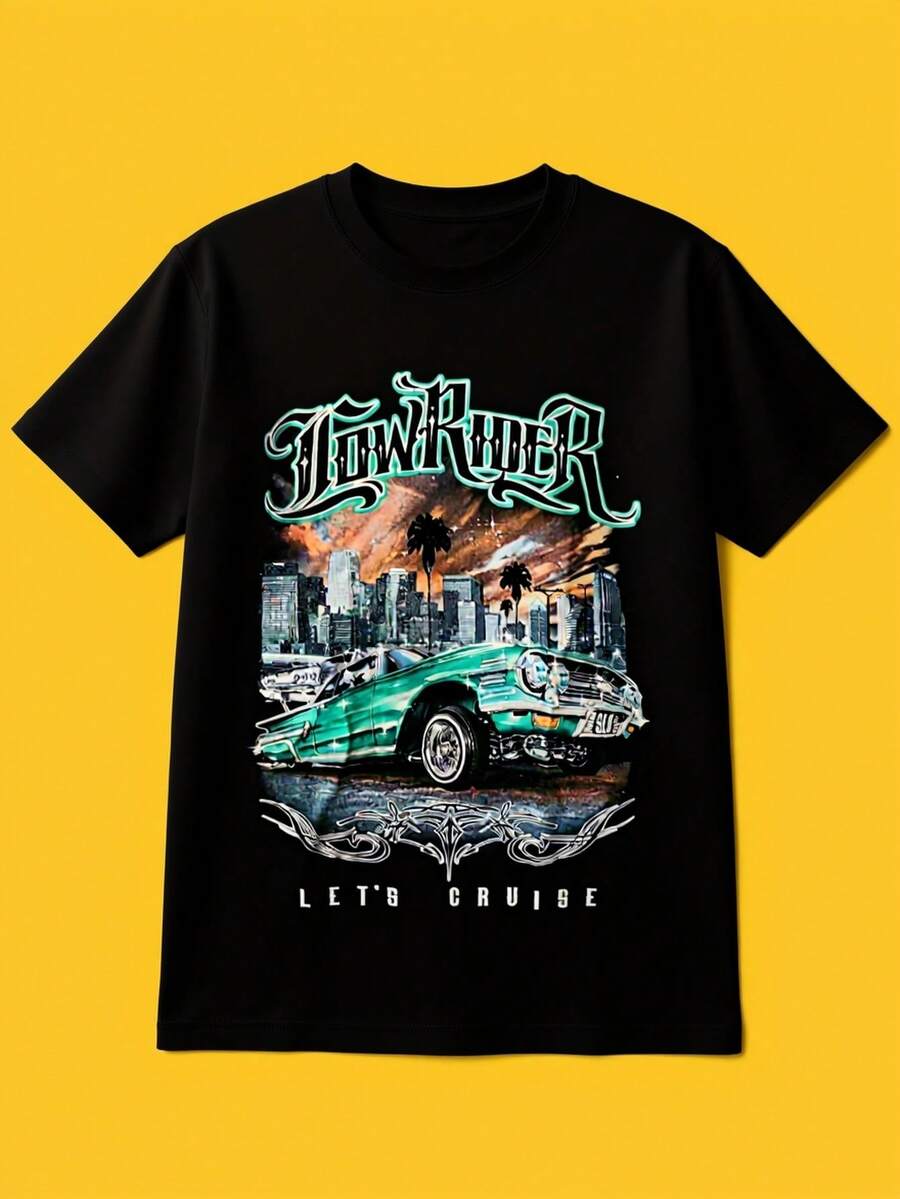 Camiseta con diseño de motocicleta de perfil bajo - Negro - Ver 1
